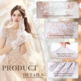 Qincycle Elegant White Glove Costume, Tea Party Gloves Vintage Short Lace Opera Gloves for Opera Wedding Dinner 1920s Party