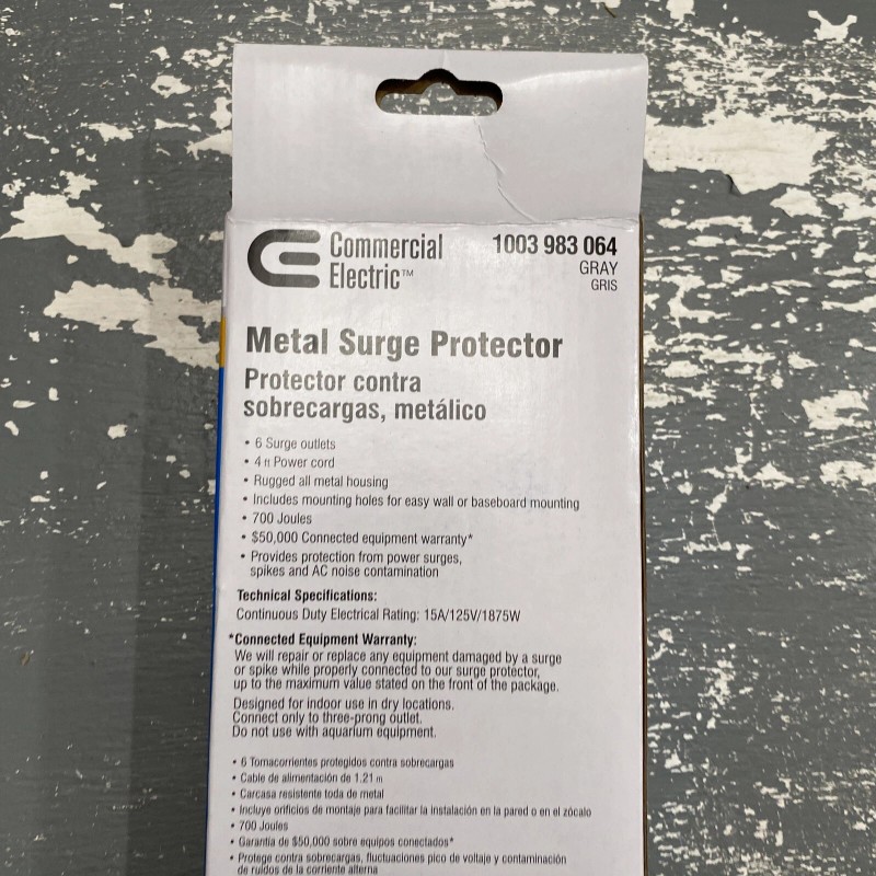 Commercial Electric Metal Surge Protector (YLPT-44-1) 6-Outlet 4-Ft Cord