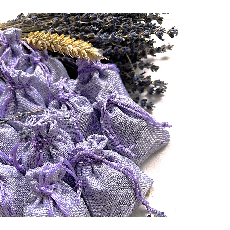3drom 5 Lilac Hessian Bags filled with Natural Organic French