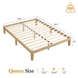 Marcytop Queen Size Bed Frame,12 Inch Platform Bed Frame with Wooden Slats, No Box Spring Needed, Noise-Free Design, Easy Assembly
