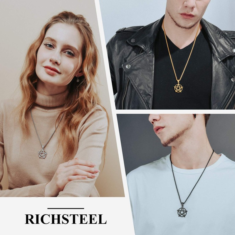 Richsteel Satanic Necklace For Men Witch Pendant Pentagram Necklaces Mens