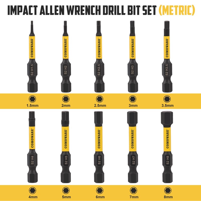 COMOWARE Allen Wrench Drill Bit Set - Hex Bits Set,