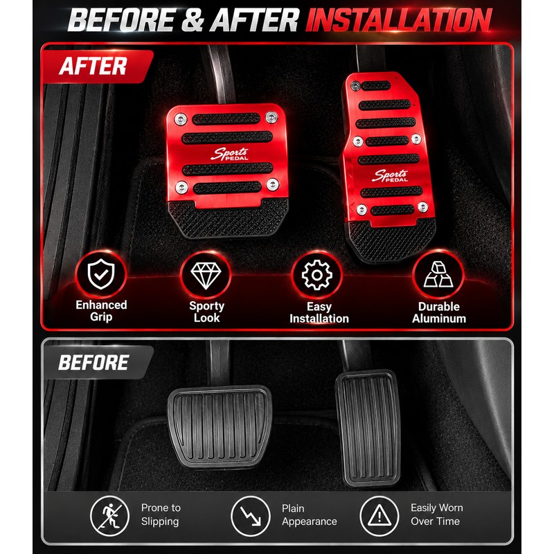 Non-Slip Aluminum Car Pedal Covers for Automatic & Manual Cars