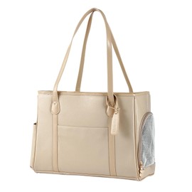 Monanller Stylish Dog Purse Carrier, Leather Pet Carrier Bag for Small Dogs Cats Puppy, Airline Approved Soft-Sided Carrier Ivory