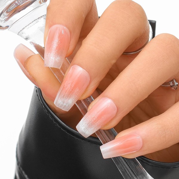 Sethexy Pink Cat Eye Press On Nails Medium Coffin Gradient