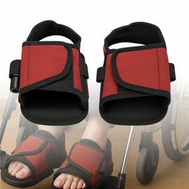 Wheelchair Foot Rest Straps for Elderly & Disabled - Non-Slip Foot Holders with Shoe Positioning, Protective Leg Support Belts, 2PCS (Red)