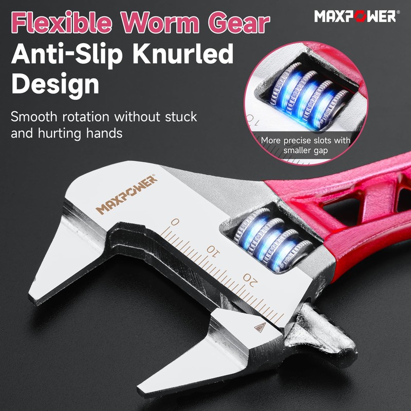 MAXPOWER 2pcs Adjustable Spanner Set, Slim Jaw Adjustable Wrench, Plumbing