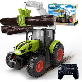 Remote Controlled Tractor Toy from 2 3 4 Years, Farm Toy from 2 3 Years, RC Tractor with Wooden Grabber and 3 Tree Trunks