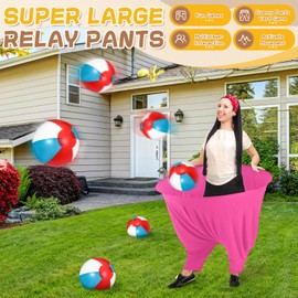 LaRandom 4 Sets Granny Pants Outdoor Game, Hilarious Inflatable Ball Relay Set with 4 Granny Giant Stretchy Pants, 16 Balls and 4 Pump, Team Relay Family Reunion Party Field Game Set