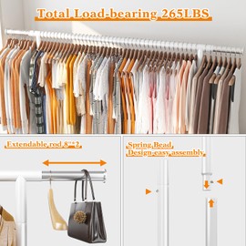 Raybee Clothes Rack 77" W Clothing Rack Heavy Duty Garment Rack Rolling Clothes Racks for Hanging Clothes Rack with Wheels Portable Commercial Wardrobe Rack with Wheels White 77''W×66''H×24''D