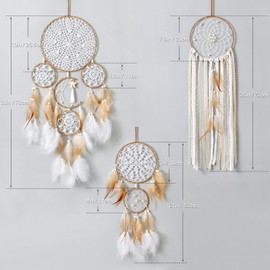 LOMOHOO Dream Catchers set of 5 Moon and Sun Design Boho Wall Hanging Room Decor,Handmade Feathers DreamCatcher for Boys Girls Bedroom Home Decoration,Brown