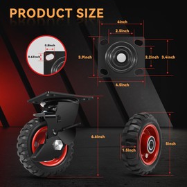 W B D WEIBIDA 5 Inch Heavy Duty Caster Wheels Set of 4, 1080 LBS Outdoor Industrial Wheels Swivel Large Rubber Casters with Brake for Workbench, Dolly, Cart, Trolley, Wagon (2 Brake & 2 Fixed)