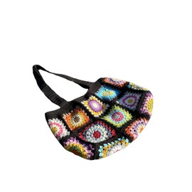 yarn e-verse Granny Square Crochet Handbag, Shoulder Handbag, Tote Handbag, Afghan Bag, Retro floral Shoulder Bag, Boho style (Black, Medium)