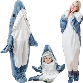 Quincunx Wearable Shark Blanket Hoodie Onesie Adult & Kids, Shark Sleeping Bag,Cozy Soft shark blanket adult Shark Costume (M)