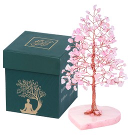 Crocon Crystals Heart Base Tree Rose Quartz Healing Stones Reiki Crystals Tree Life Spiritual Meditation Energy Tree Home Room Office Desk Decor Pink Gifts for Women Men & Mom Birthday Present