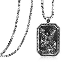 KATHLU Saint Michael Necklace 925 Sterling Silver St Michael Pendant Saint Patron Medal Necklace Religious Jewelry for Men Women