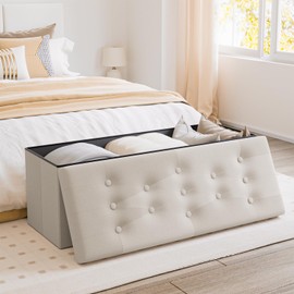 PRANDOM Jumbo Ottoman with Storage [1-Pack] Velvet Folding Small Square Foot Stool with Lid for Living Room Bedroom Coffee Table Dorm Beige 43x15x15 inches