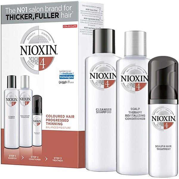 Nioxin Kit #4 de Crecimiento de Cabello, para Caída Excesiva y Cabello Teñido (3 Piezas: Shampoo 150ml + Acondicionador 150ml + Tratamiento 50ml)