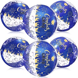 Sonwyoung 6PCS Graduation Beach Ball Inflatable Glitter Beach Balls 9'' Congrats Grad Sign Graduation Party Favors for Girl Boy Senior Teen Class of 2024 College Graduation Pool Party Supplies(Blue)