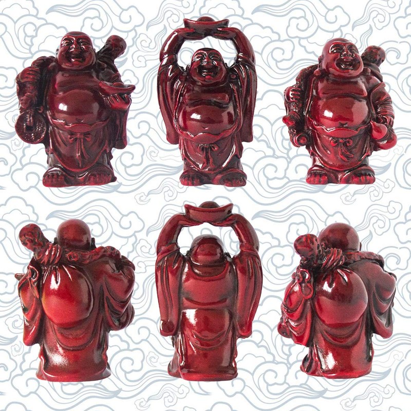 Addune Set of 6 Laughing Happy Buddha Statue Resin Figurines