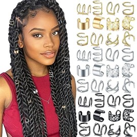 NAISKA 36 piezas de joyería para el cabello para trenzas, accesorios para rastas con cristales y diamantes de imitación, clips de metal para trenzas, clips para orejas sin perforar, cuentas para barba