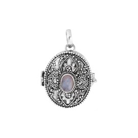 Windalf Bohemia Moonstone Jewellery Pendant Dana 3.2 cm Photo Locket Moonstone Handmade 925 Sterling Silver, Sterling Silver, Moonstone