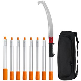 VEVOR Manual Pole Saw, 7.3-27 ft Extendable Tree Pruner, Sharp Steel Blade and Scissors High Branches Trimming, Branch Trimmer with Lightweight 8 Fiberglass Handles, for Pruning Palms and Shrubs:_9.8 ft & Single Hook Saw