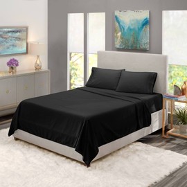 1 Piece Black Sheets Full Size Modern Style Solid Color Pattern 1000 and Above Thread Count Range Peaceful Tightly woven | All Season Extra Soft Gorgeous Smooth Silky Lightweight Refreshing Cozy Glam