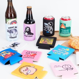 12 Pack Funny Can Cooler Sleeves – Neoprene Can Sleeves Collapsible Drink Holder for Cans and Bottles – Drink Cooler Sleeves for Parties, Gifts, BBQs, Beach, Bachelor, Bachelorette