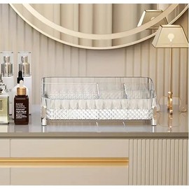 NOBLEPOSH Luxury Makeup Organizer, Vanity Countertop Organizer, Elegant Makeup & Cosmetics Holder, Skincare Storage (Clear)