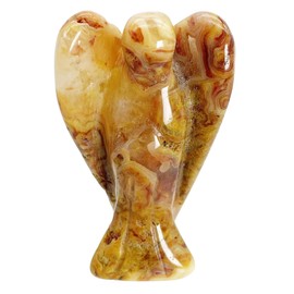 Ladeukoi Natural Gemstone Healing Crystal Prayer Guardian Angel Statue, Carving Bag Stone Figures Decoration, Crazy Agate
