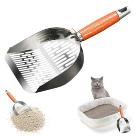 304 Stainless Steel Cat Litter Scoop with Wooden Handle, Metal Cat Litter Box Scoop, Cat Litter Box Scoop, 4 mm and 6 mm Hole Spacing, for All Types of Cat Litter