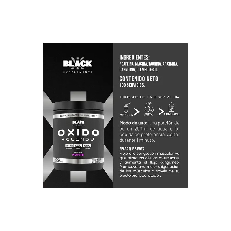 Black Supplements Oxido Nítrico + Clembu 500g Pre Entreno