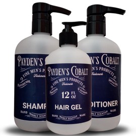 Payden's Cobalt Bergamot Fig & Leather For Men Scented Argan Oil Hair Shampoo, Conditioner and Hair Gel Set