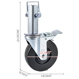 BestEquip 4 Pack 5Inch Scaffolding Rubber Swivel Caster Wheels with Dual Locking Heavy Duty Casters 1.25Inch Square Stem 440LBS Capacity per Wheel