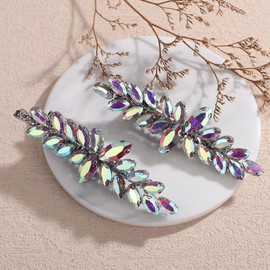 Rumtock 2pcs Sparkle AB Color Rhinestones Silver Hair Clip Set for Wedding Brides Hair Styling Handmade Hair Piece (AB Color)