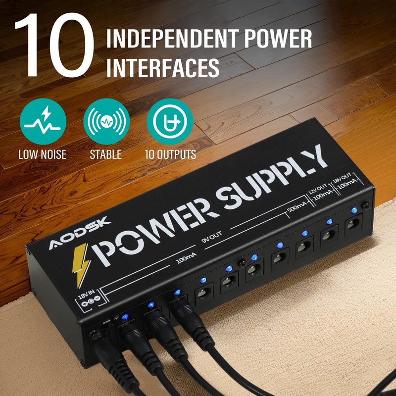 AODSK Guitar Effect Pedal Power Supply,9V/12V/18V DC Output,10 Isolated DC