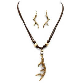 Western Peak Western Feather Charms Pendant Necklace with Earrings (Gold)