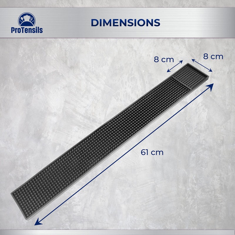 ProTensils Rail Bar Mat 23" x 3.25" Black Rubber Bar