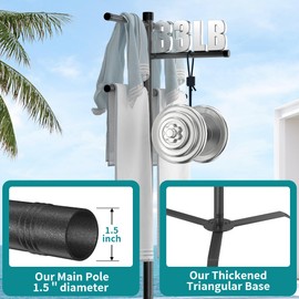 Qufiona Pool Towel Rack Outdoor, Heavy Duty Outdoor Towel Rack, 61 Inch Free Standing Rack for Pool & Hot Tub, Drying Towels, Swimsuits, Life Jackets and Goggles, Ideal Pool Accessories