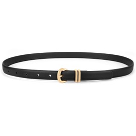 WHIPPY Women's Slim Leather Belt for Jeans Dress Thin Women's Leather Belt Slim Waist Belt with Gold Buckle, 1-Black