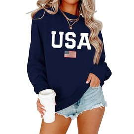 Lacozy Womens USA lightweight Sweatshirt trendy Casual Pullover Crewneck Long Sleeve Loose Fit Clothes Navy Blue XXL