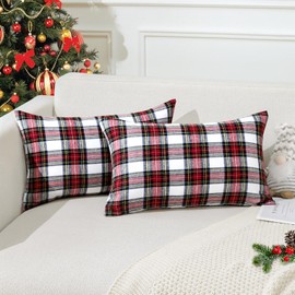 JOTOM Christmas Scottish Tartan Plaid Throw Pillow Covers Farmhouse Classic Decorative Square Cushion Covers 30 x 50cm Soft Pillowcases for Decor Sofa Couch 12x20 Inch Set of 2 (Red White)
