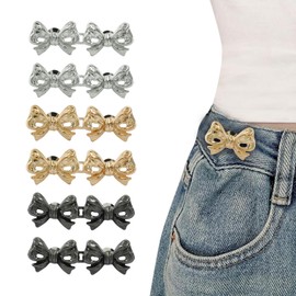 Cionyce Pant Waist Tightener, 6 Sets Adjustable Jean Tightener Button for Women, Waist Pants Clips for No Sewing Bow Waist Pin Button