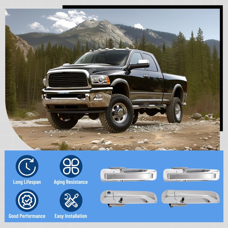 JMTAAT 4Pcs Exterior Door Handle Compatible with 2009-2025 Dodge Ram