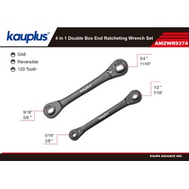 kauplus 4 in 1 SAE Non-Slip Box End Reversible Ratcheting Wench Set - 2PCS, 6pt., 120-Tooth Ratcheting gear, 5/16 Inch to 3/4 Inch