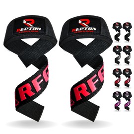 Repton Weight Lifting Straps,Powerlifting Deadlifting, Anti Slip 60CM Hand Bar Grip, 5MM Neoprene Wrist Support, Heavy Duty Bodybuilding Workout, Training Gym Fitness, Men Women (Red Gel Grip)