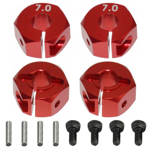 4PCS ShareGoo Aluminum Wheel Hex Hubs Mount 12mm Drive Adapter 7mm Thickness Compatible with HPI HSP Redcat Tamiya Traxxas RC4WD D90 1/10 RC Car Truck,Red