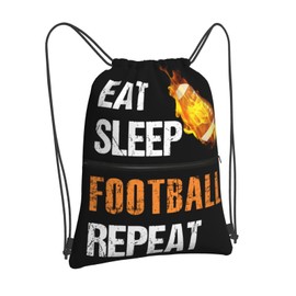 Qilerongrong Football Drawstring Bags, Outdoor Sport Sackpack Cinch String Bag, Eat Sleep Football Repeat Drawstring Backpack, Waterproof Gym Drawstring Bags, Football Player Gift for Men & Women