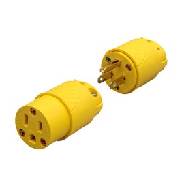 ThunderWay Electrical Replacement Plug & Connector Set, Extension Cord Ends Male and Female Yellow Shell, 125V 15A 2Pole 3Wire NEMA 5-15P & 5-15R, 3-Prong Straight Blade Grounding Type, 1 Set